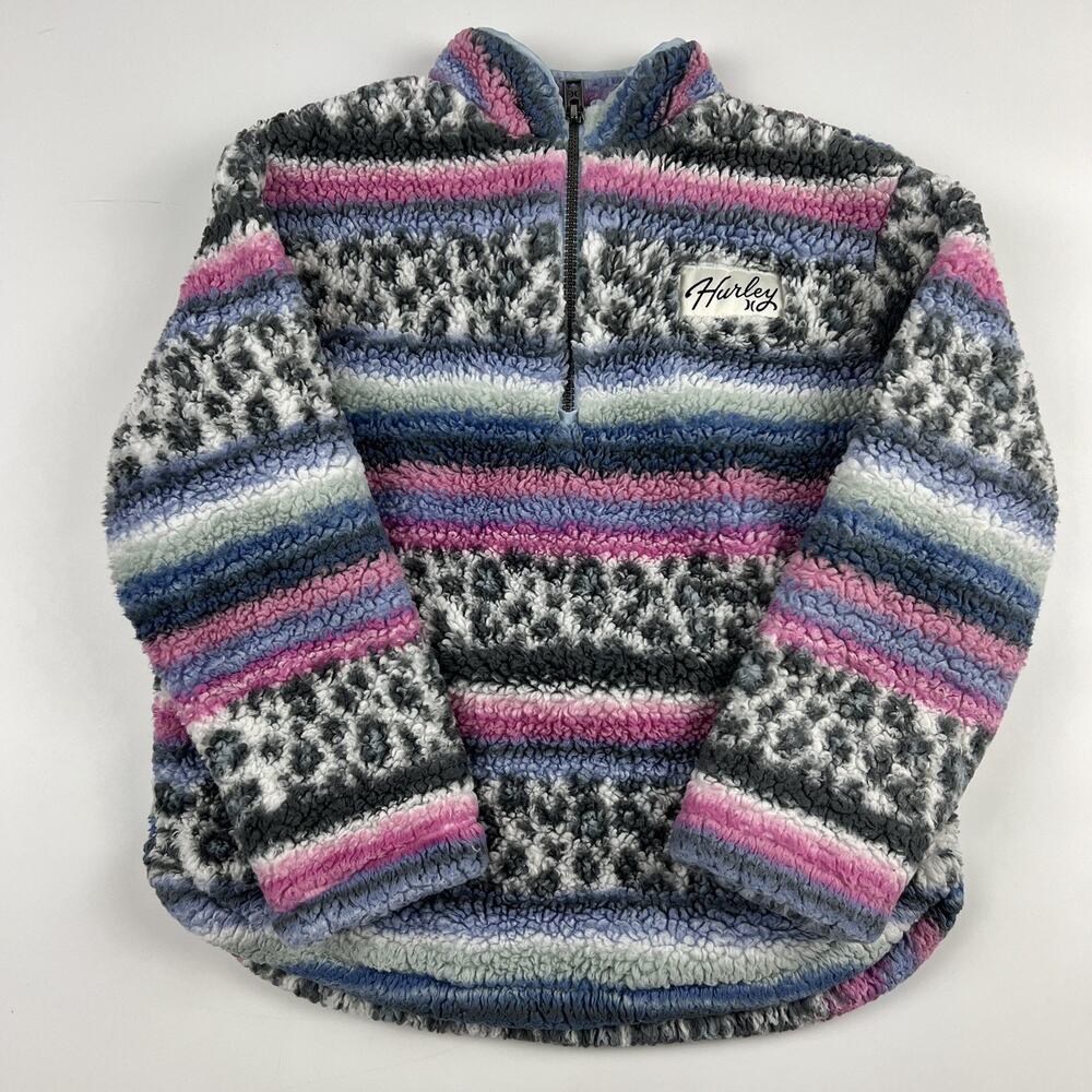 Hurley Girl's Sherpa Plush Colorful Print Cozy Quarter-Zip Jacket Size M 7/8